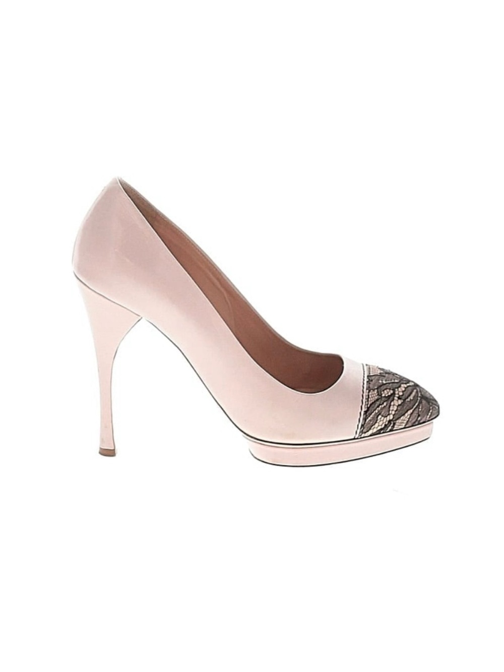 Nina Ricci Blush Pink Pumps with Black Lace Cap-Toe Sz 6.5